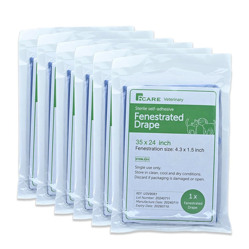 Vet Adhesive Fenestrated Surgical Drape Neuter Surgery Use for Cat|Dog Sterile Disposable (12 Pcak) (24''x35''(12 Pack))
